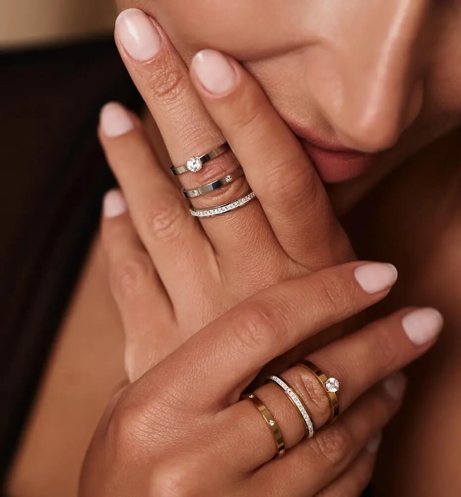 Komplet trzech srebrnych pierścionków z cyrkoniami PSY0124 fot. bydziubeka.pl